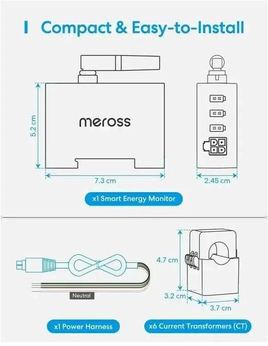 Meross EM06 3 Fazių 120A 6 kontūrų elektros sąnaudų stebėjimo skaitliukas