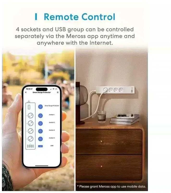 Meross MSP844 Wifi prailgintojas 4 AC kištukai 4 USB Matter