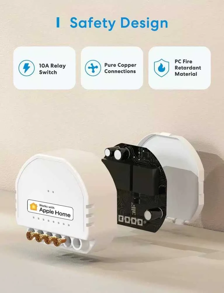Meross MSS810 1 kanalo Wi-Fi relė veikia su Apple Homekit, SmartThings