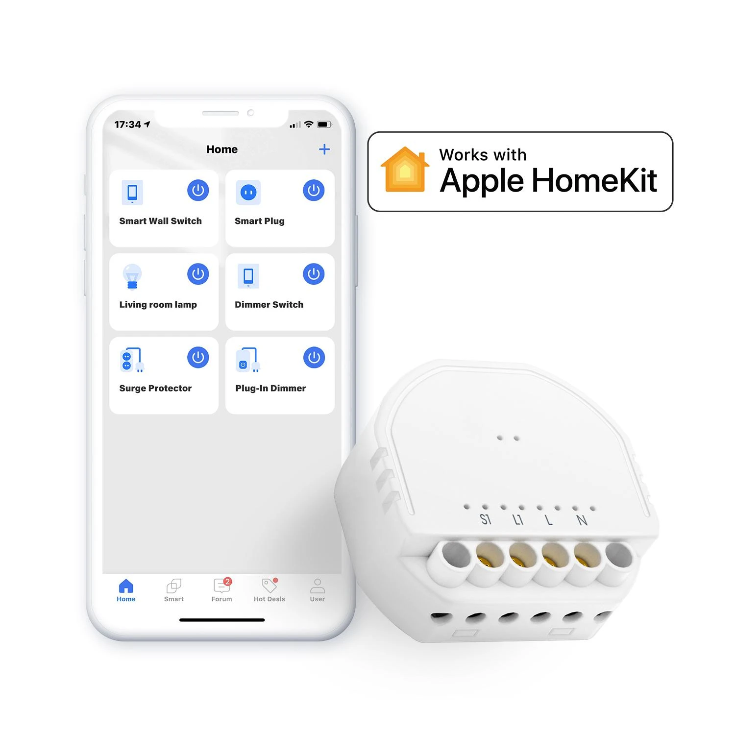 Meross MSS810 1 kanalo Wi-Fi relė veikia su Apple Homekit, SmartThings