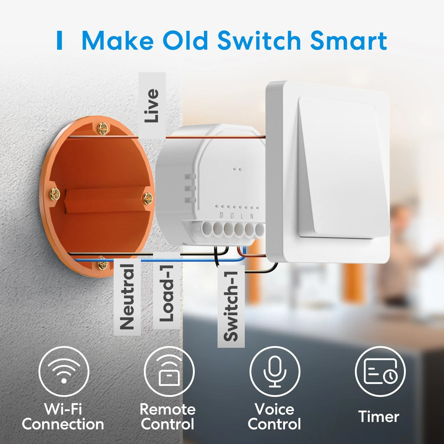 Meross MSS810 1 kanalo Wi-Fi relė veikia su Apple Homekit, SmartThings