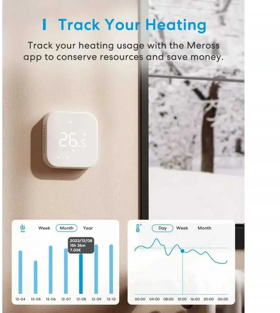 Meross MTS215 Wifi termostatas Katilo / vandens šildymo sistemai Apple Homekit, Matter juodas
