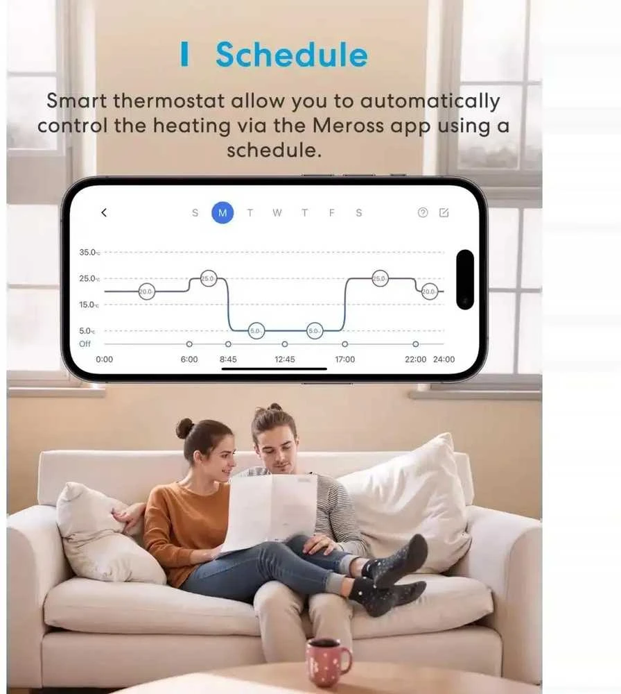 Meross MTS215 Wifi termostatas Katilo / vandens šildymo sistemai Apple Homekit, Matter juodas