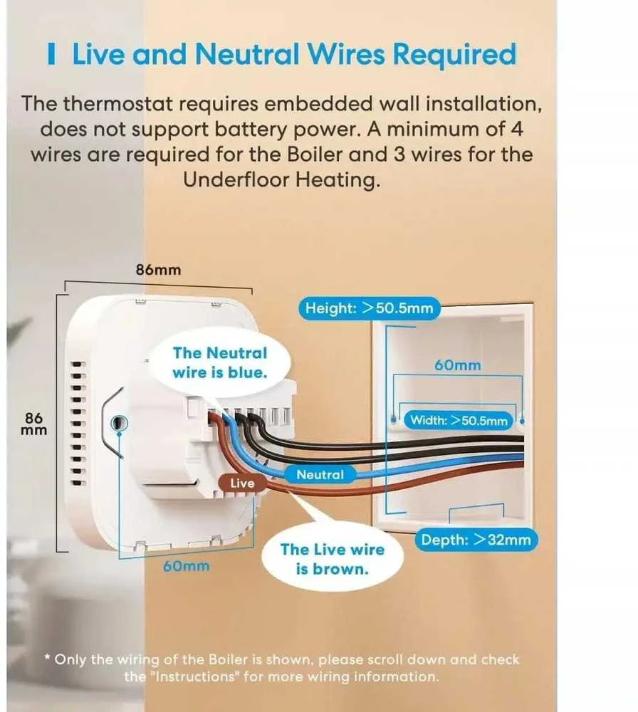 Meross MTS215 Wifi termostatas Katilo / vandens šildymo sistemai Apple Homekit, Matter juodas