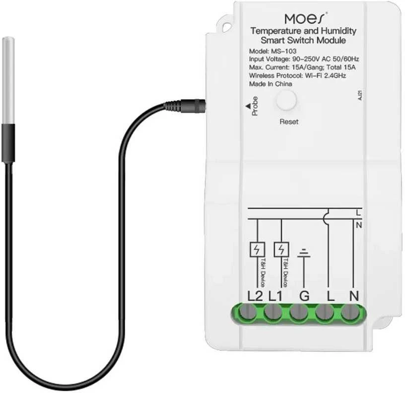 Tuya - WiFi jutiklis su zondu ir temperatūros jutikliu - Moes MS-103-WP