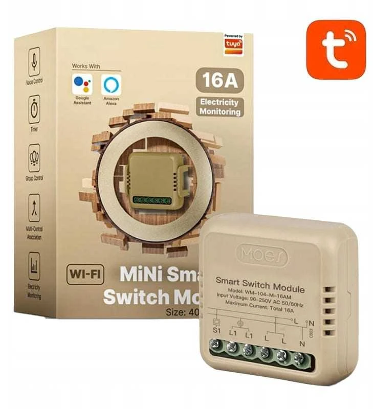 Tuya – mini WiFi siųstuvas su energijos matavimu – Android/iOS programa – Moes WM-104-M-16AM