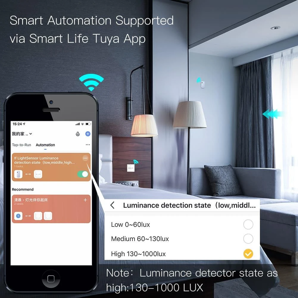 Moes WSS-LS wifi išmanusis šviesos sensorius valdomas programėle Tuya / Smart life