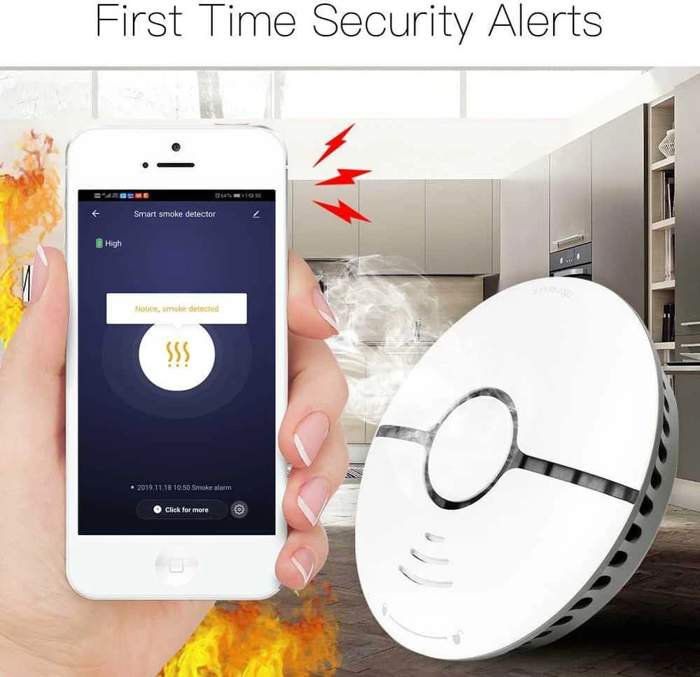 Moes WSS-S išmanusis bevielis wifi dūmų jutiklis, detektorius su sirena valdomas Tuya, Smart life