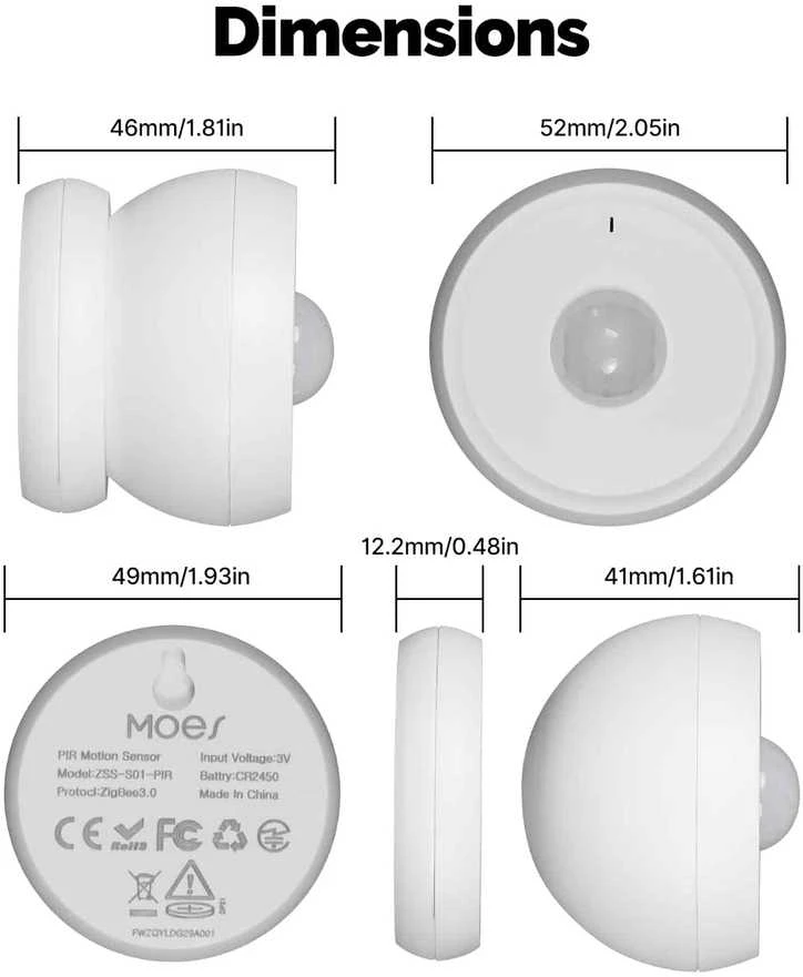 Moes Zigbee 3.0 judesio daviklis (ZSS-S01-PIR-C)
