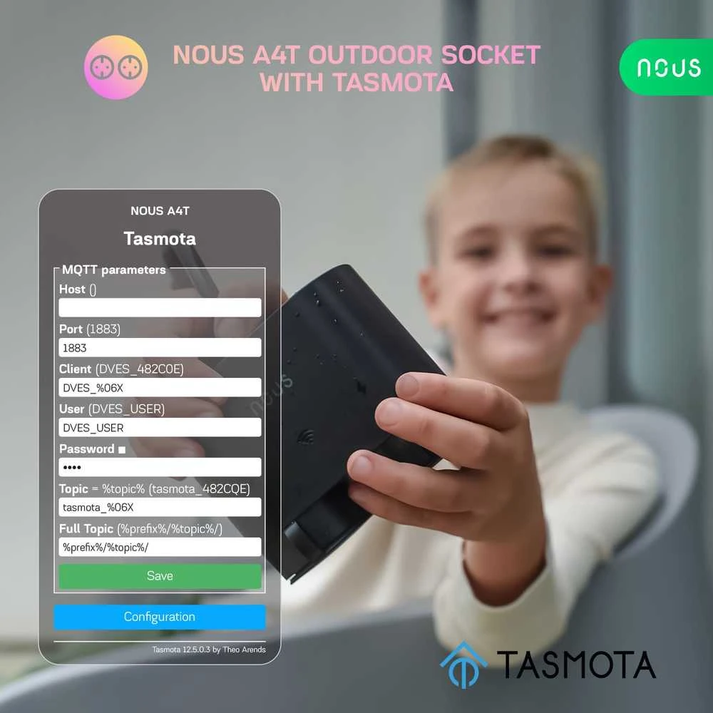 NOUS A4T Tasmota lauko kištukas 2 kanalų 16A