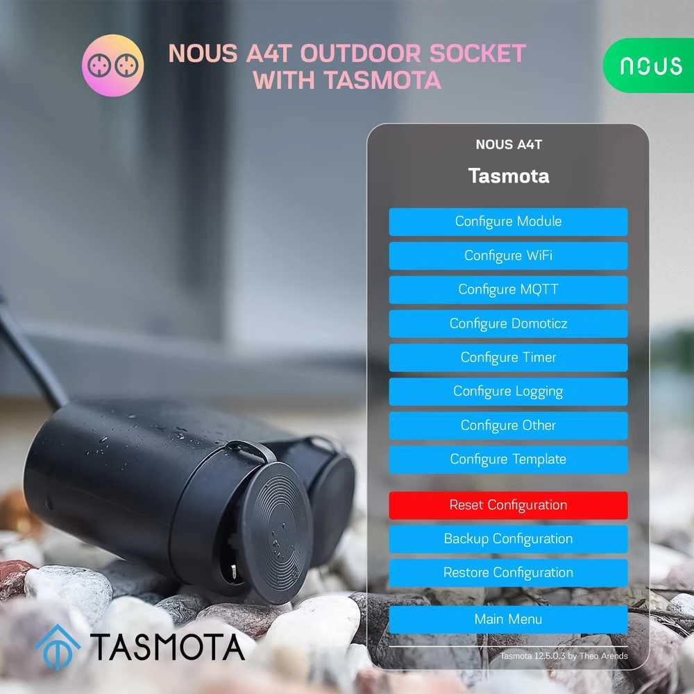 NOUS A4T Tasmota lauko kištukas 2 kanalų 16A