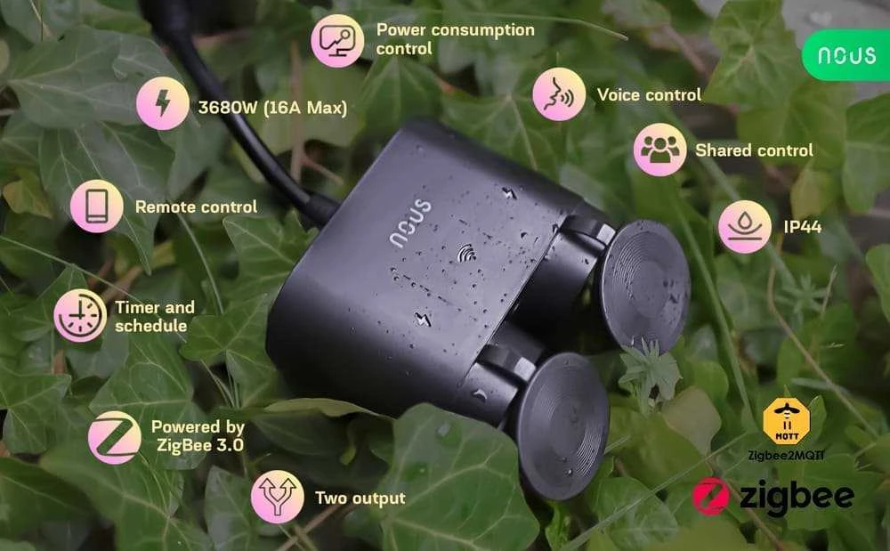 NOUS A4Z Zigbee lauko kištukas 2 kanalų 16A TUYA