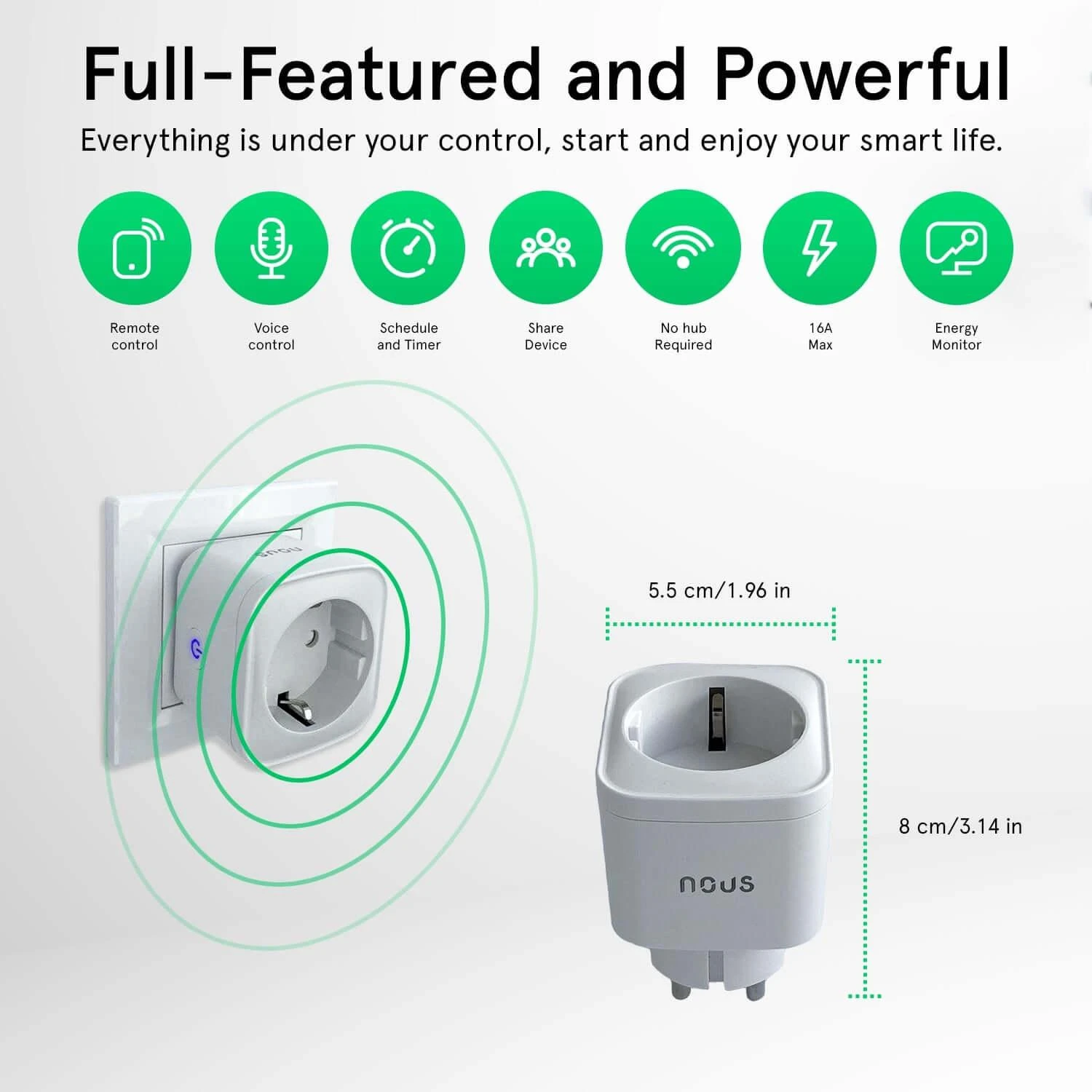Garmin Išmanioji Wi-Fi rozetė A7, 3680W, su energijos matavimo funkcija, TUYA / Smart Life, NOUS
