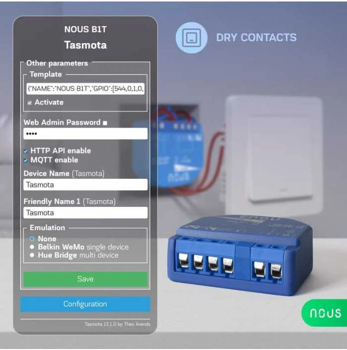 NOUS B1T WIFI Tasmota 1 kanalo relė ESP32