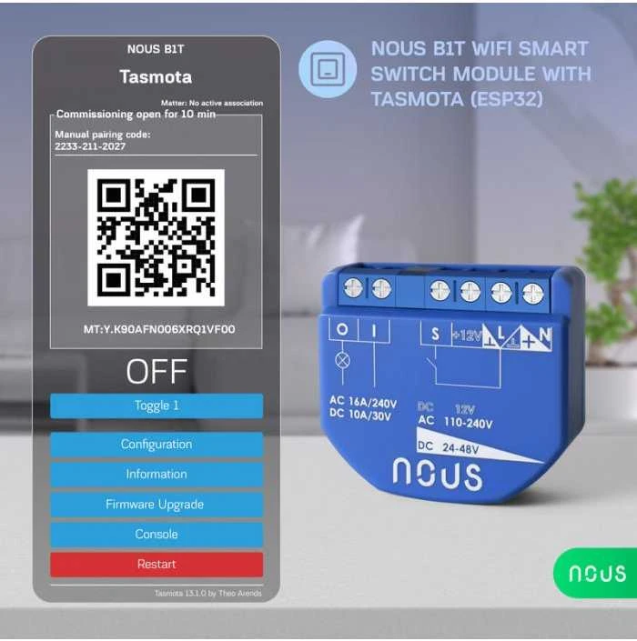 NOUS B1T WIFI Tasmota 1 kanalo relė ESP32