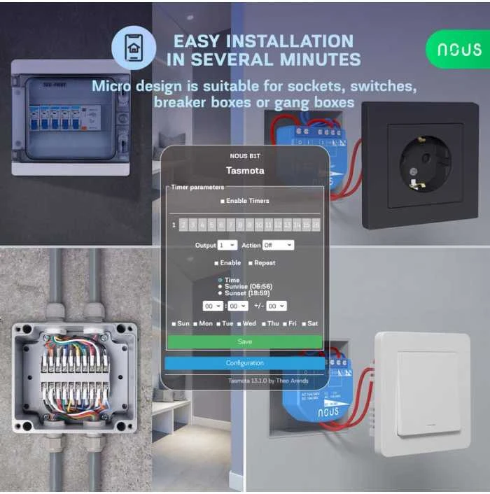 NOUS B1T WIFI Tasmota 1 kanalo relė ESP32