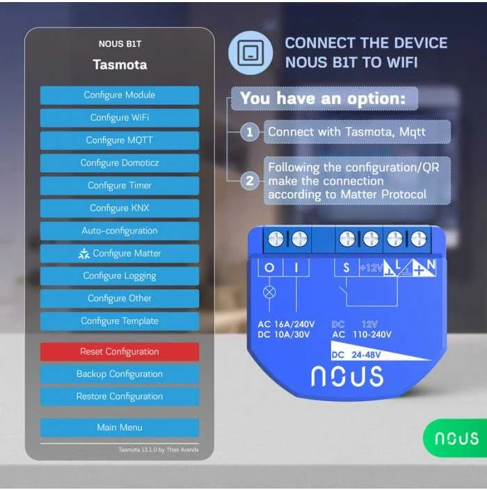 NOUS B1T WIFI Tasmota 1 kanalo relė ESP32