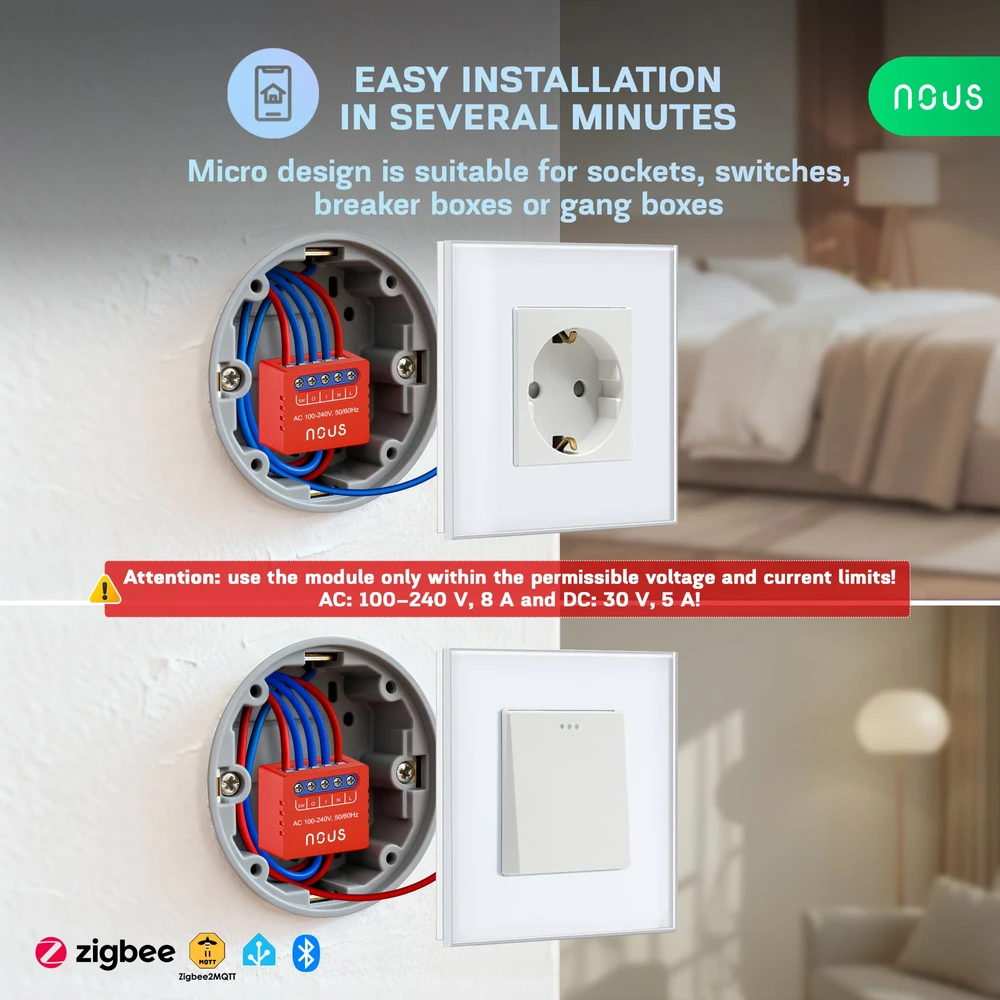 Nous B6Z ZigBee Mini 1 kanalo relė 8A