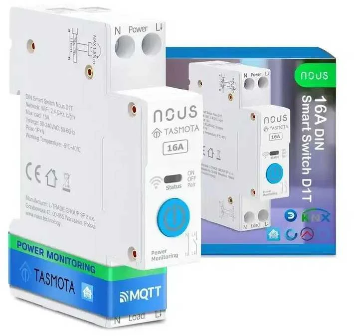 Nous D1T Tasmota 1 kanalo ESP3216A relė montuojama ant DIN bėgelio
