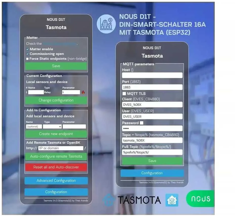 Nous D1T Tasmota 1 kanalo ESP3216A relė montuojama ant DIN bėgelio