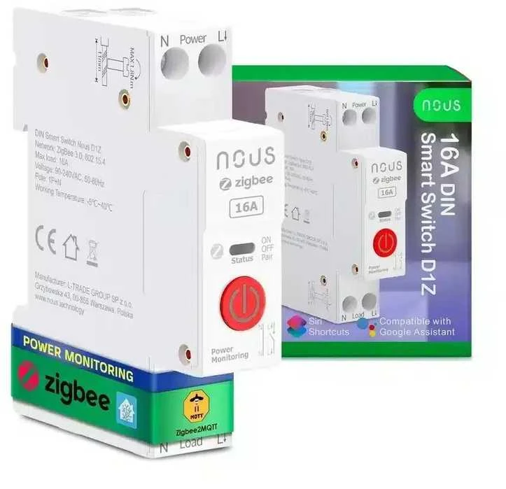 Nous D1Z Zigbee 1 kanalo 16A relė montuojama ant DIN bėgelio