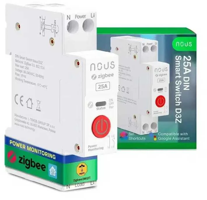 Nous D3Z Zigbee 1 kanalo 25A relė montuojama ant DIN bėgelio