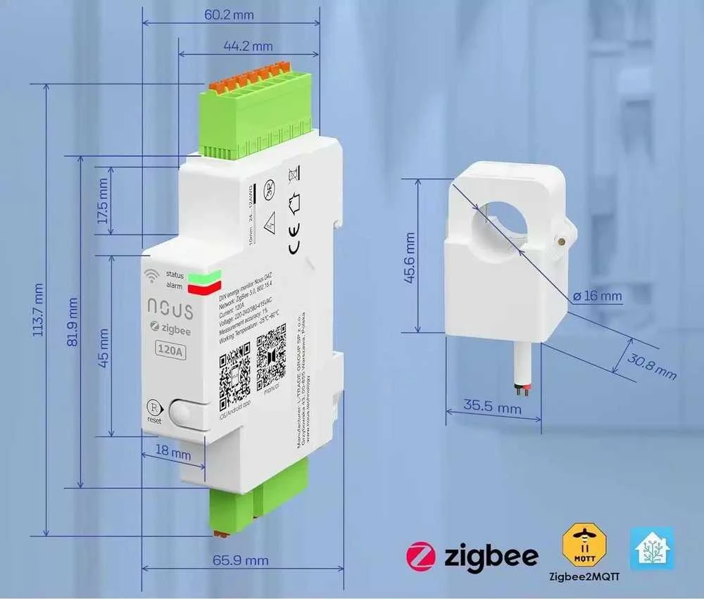 NOUS D4Z Zigbee 3.0 120A DIN 3 fazių elektros sąnaudų skaitiklis