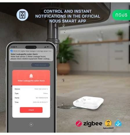 Nous E13 Zigbee išmanus vandens nuotėkio daviklis