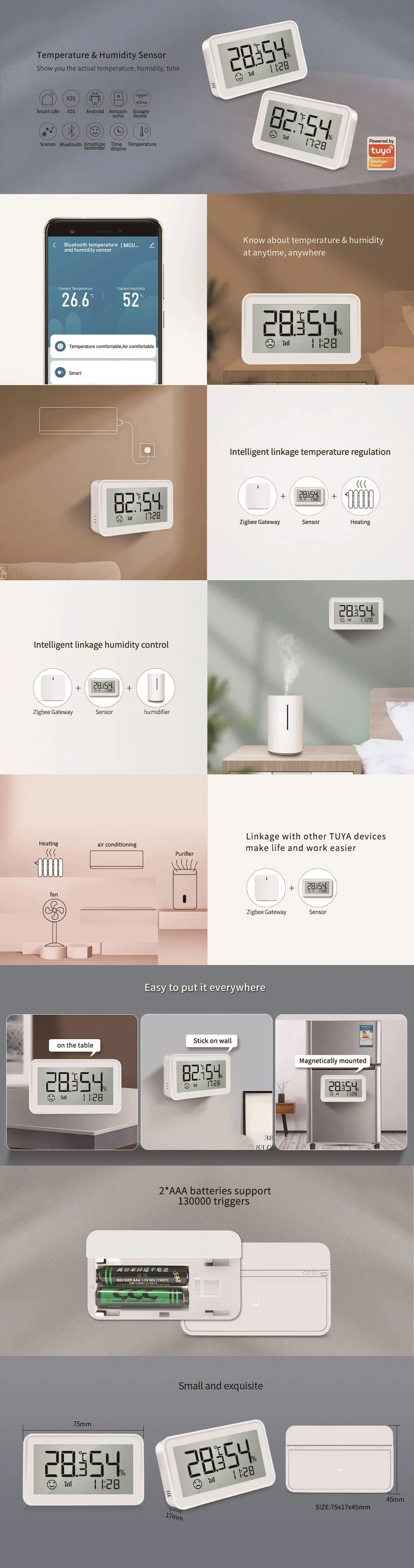 Išmanusis temperatūros ir drėgmės jutiklis E6, ZigBee, TUYA, NOUS