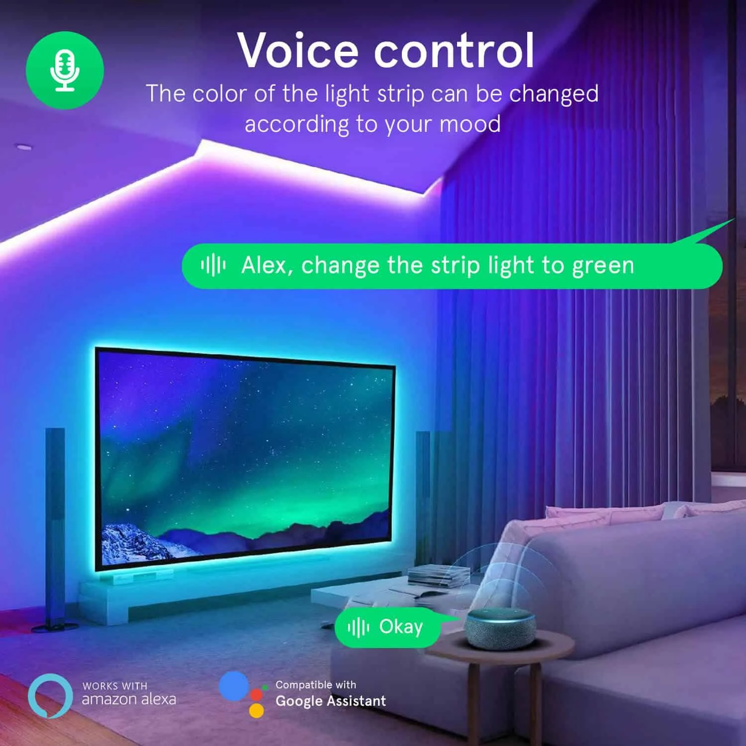 LED juostos komplektas su Wi-Fi valdikliu ir maitinimo šaltiniu, RGB, 5m, 24W, TUYA / Smart Life, NOUS