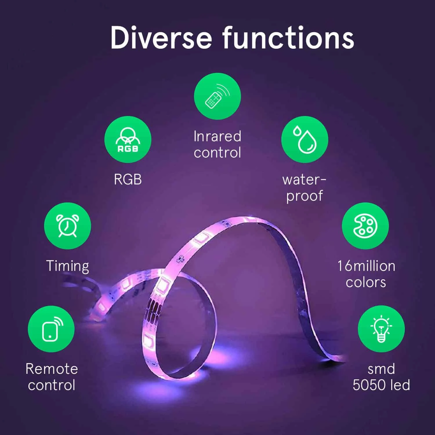 LED juostos komplektas su Wi-Fi valdikliu ir maitinimo šaltiniu, RGB, 10m, 36W, TUYA / Smart Life, NOUS
