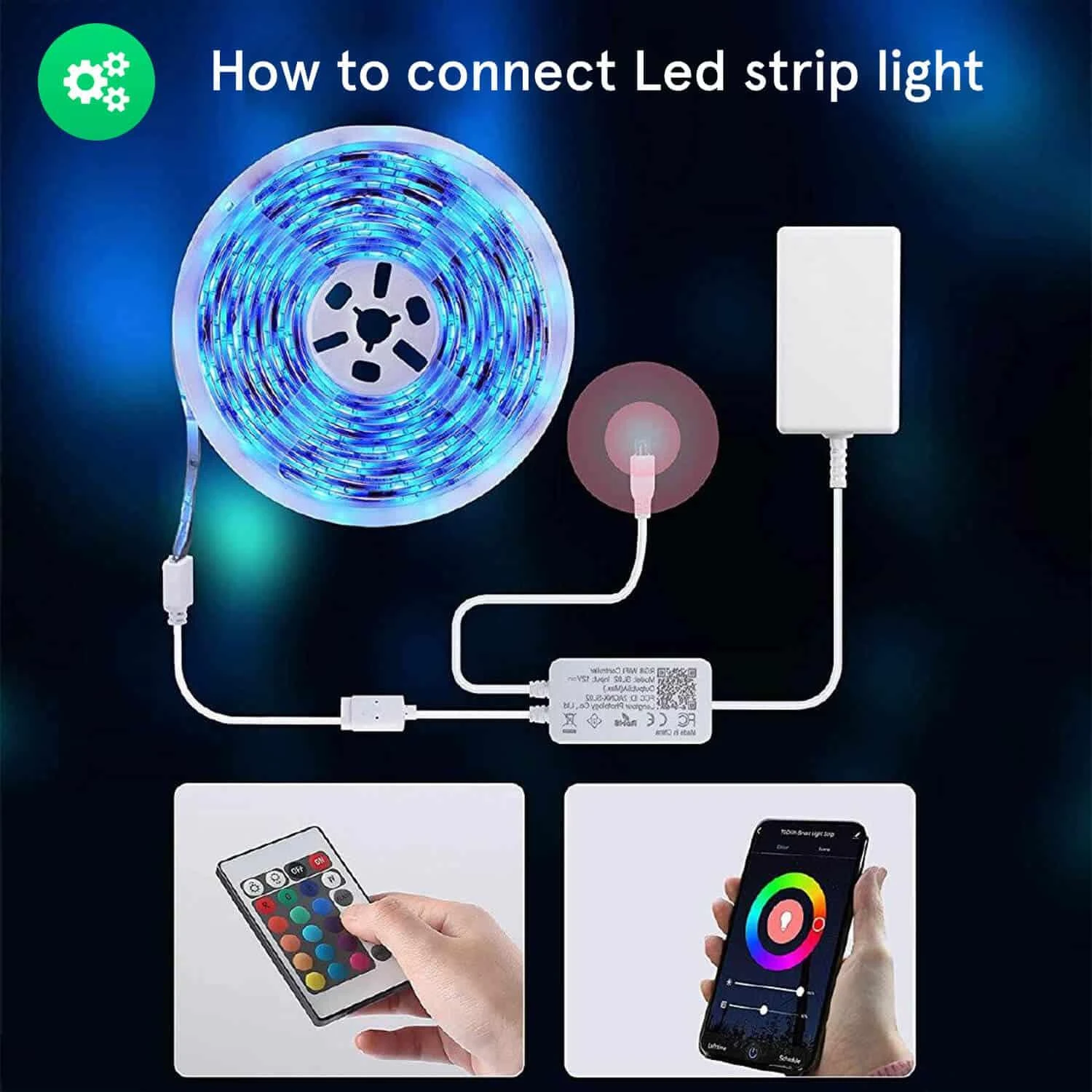 LED juostos komplektas su Wi-Fi valdikliu ir maitinimo šaltiniu, RGB, 10m, 36W, TUYA / Smart Life, NOUS