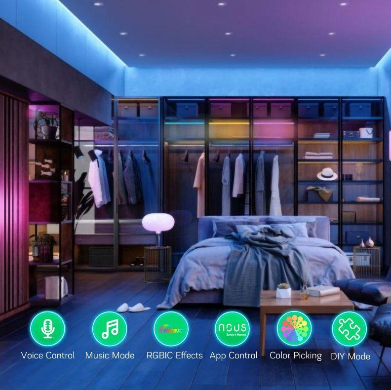 Skaitmeninės LED juostos komplektas su Wi-Fi valdikliu ir maitinimo šaltiniu, RGB IC, 10m, 36W, TUYA / Smart Life, NOUS