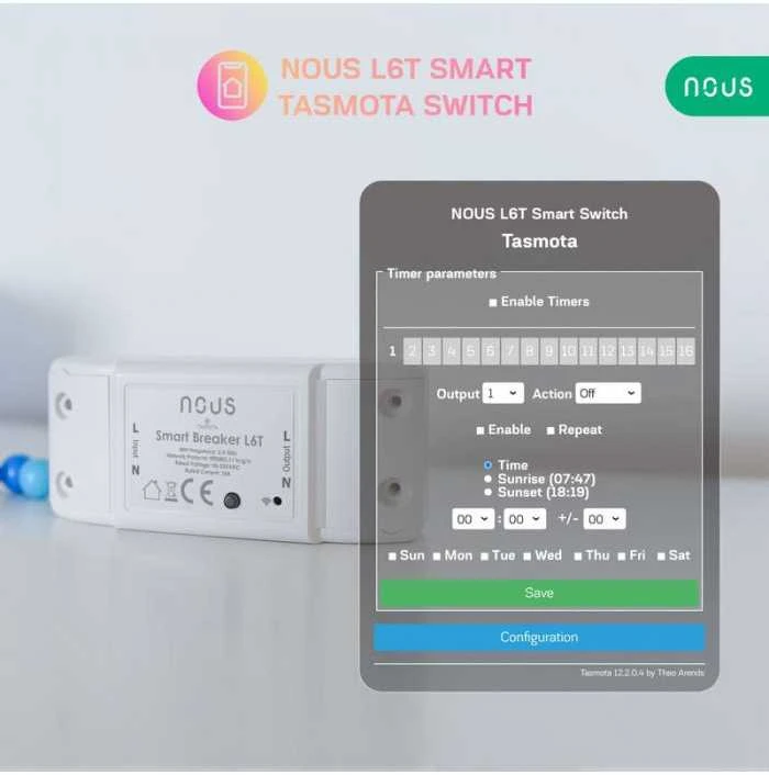 NOUS L6T Wifi Tasmota išmanioji relė 10A