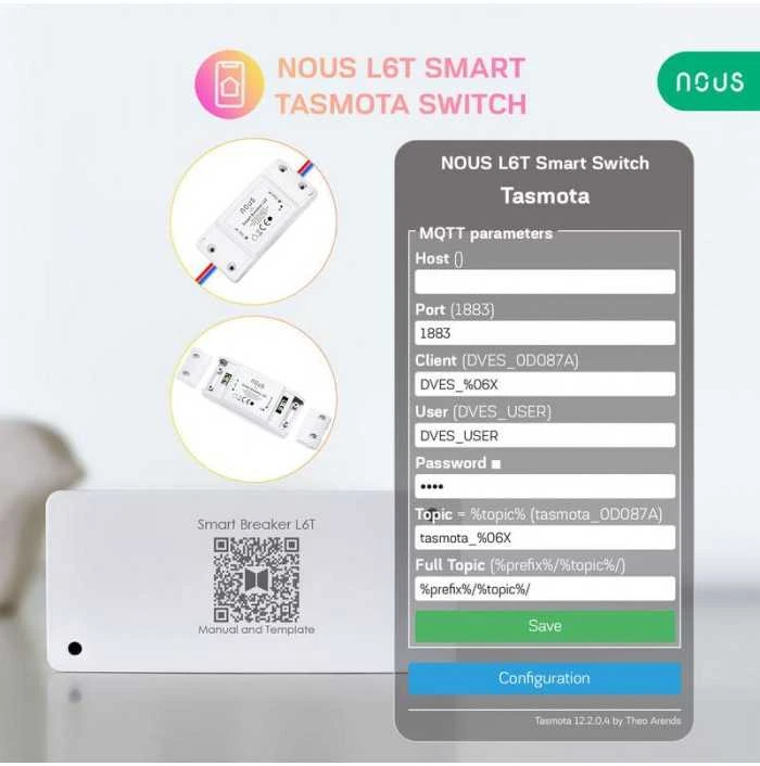 NOUS L6T Wifi Tasmota išmanioji relė 10A