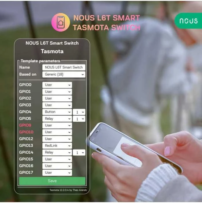NOUS L6T Wifi Tasmota išmanioji relė 10A