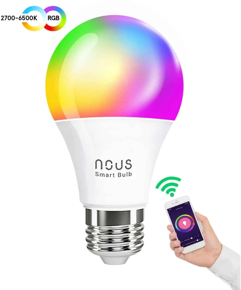 Lemputė LED E27, 230V, 9W, 810lm, 2700K - 6500K, RGB, išmanioji Wi-Fi, valdoma programėle, TUYA / Smart Life, P3 (2vnt. kompl.), NOUS