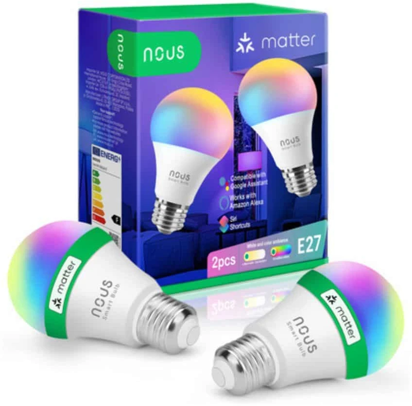 Lemputė LED E27, 230V, 9W, 810lm, 2700K - 6500K, RGB, išmanioji Wi-Fi, valdoma programėle, TUYA / Smart Life, P3 (2vnt. kompl.), NOUS