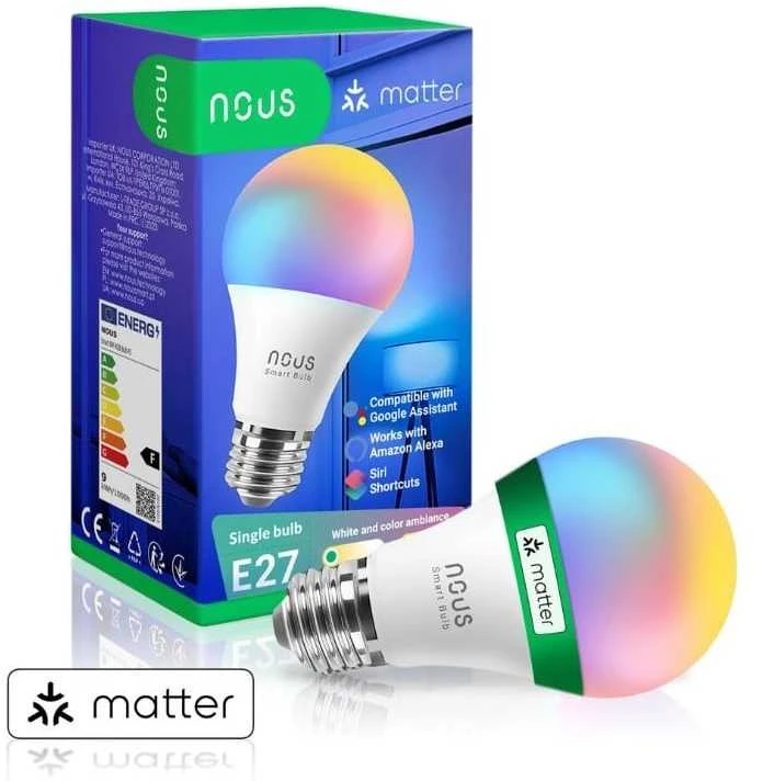 Lemputė LED E27, 230V, 9W, 810lm, 2700K - 6500K, RGB, išmanioji Wi-Fi, valdoma programėle, TUYA / Smart Life, P3, NOUS