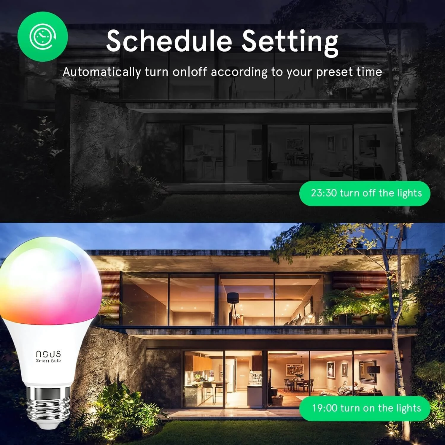 Lemputė LED E27, 230V, 9W, 810lm, 2700K - 6500K, RGB, išmanioji Wi-Fi, valdoma programėle, TUYA / Smart Life, P3, NOUS