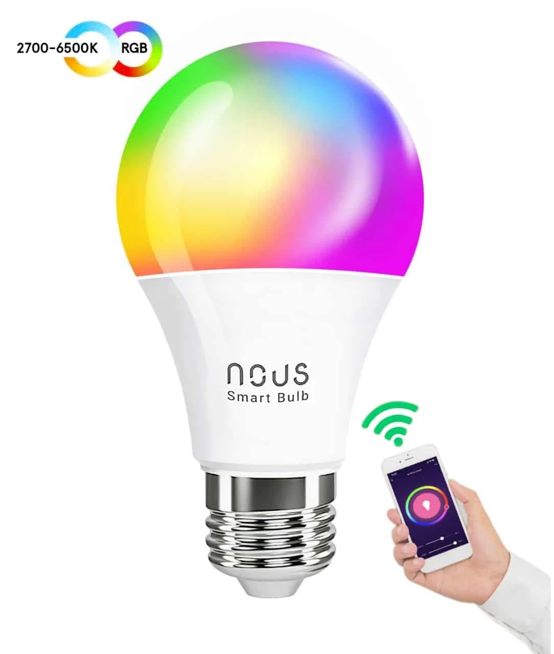 Lemputė LED E27, 230V, 9W, 810lm, 2700K - 6500K, RGB, išmanioji Wi-Fi, valdoma programėle, TUYA / Smart Life, P3, NOUS
