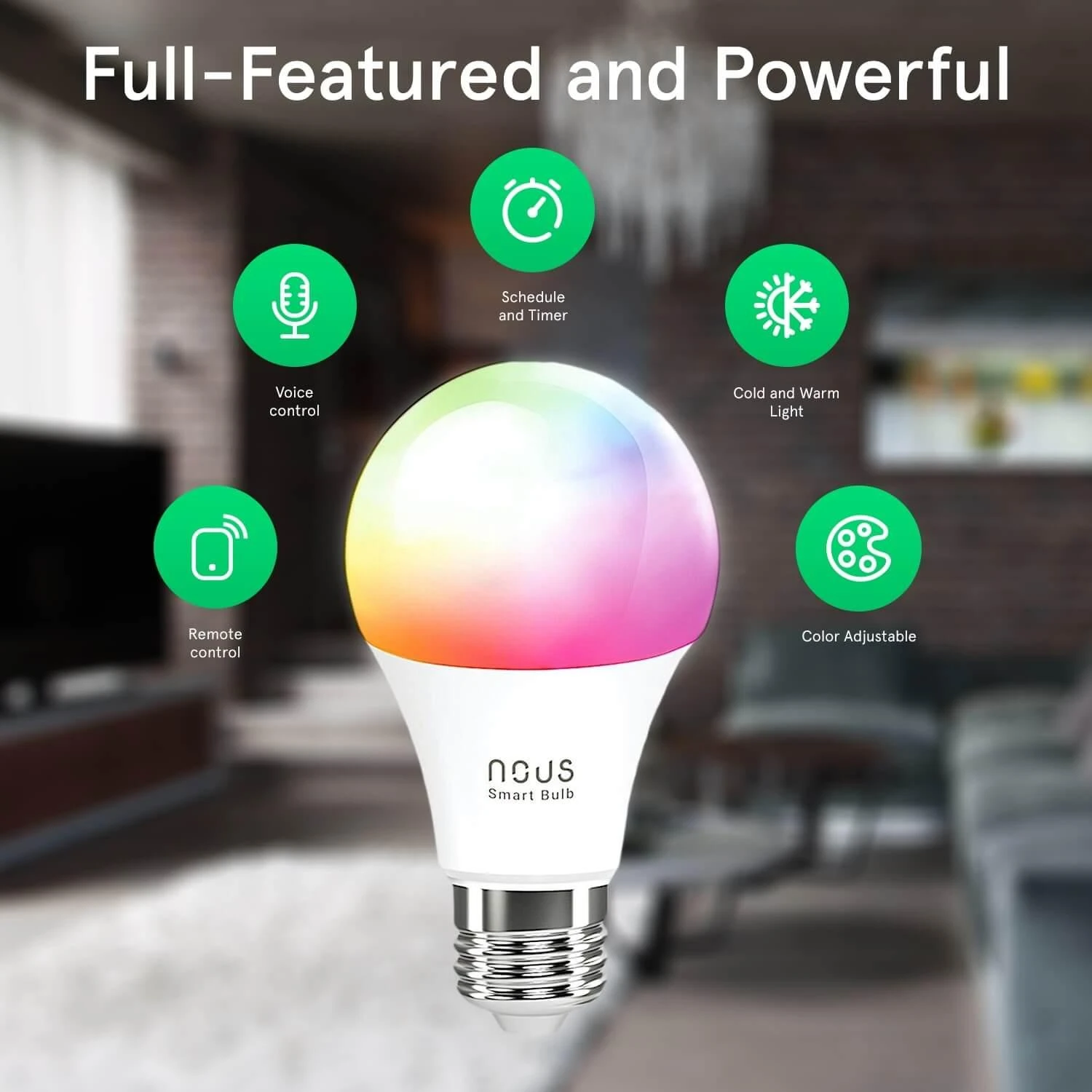 Lemputė LED E27, 230V, 9W, 810lm, 2700K - 6500K, RGB, išmanioji Wi-Fi, valdoma programėle, TUYA / Smart Life, P3, NOUS