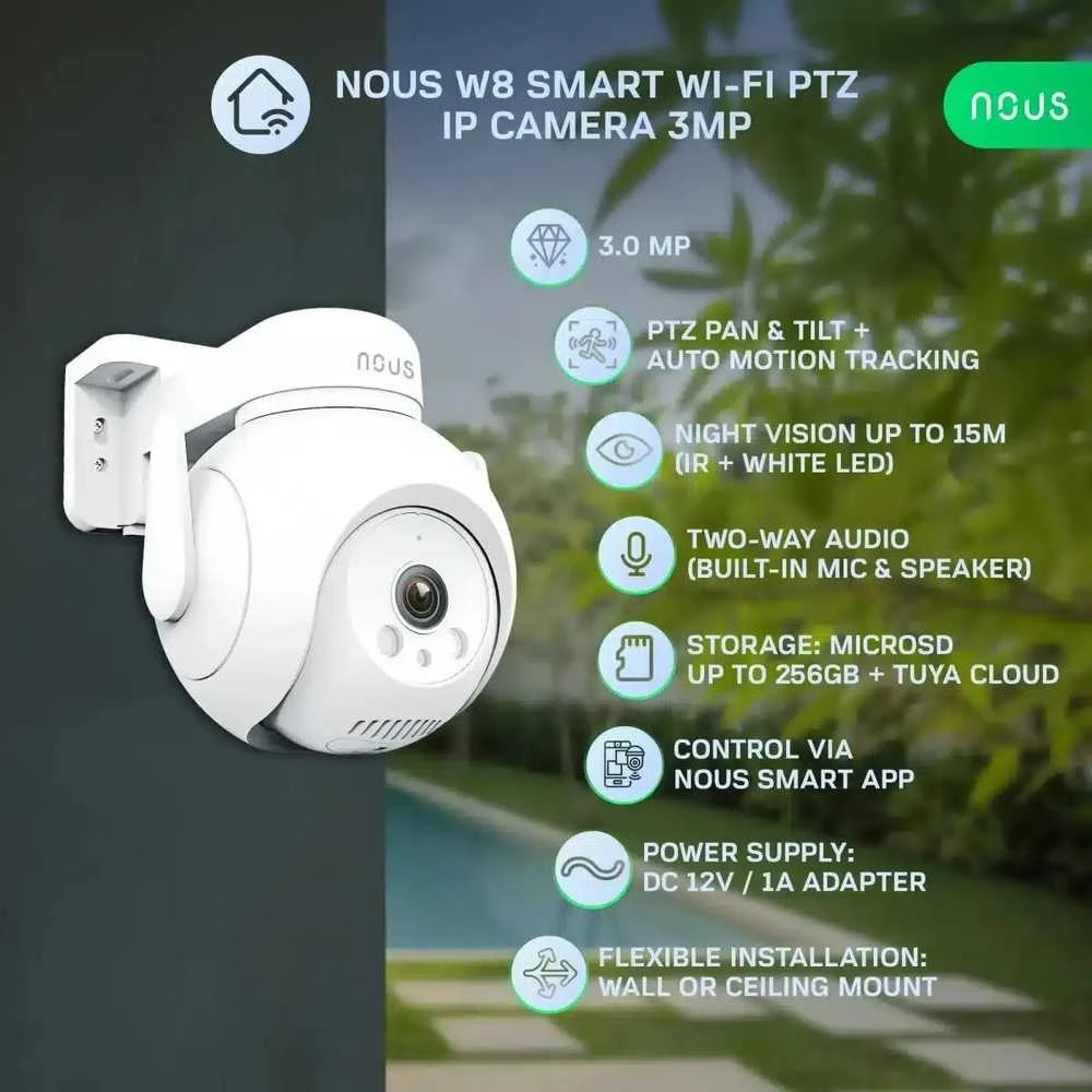 Nous W8 Wifi išmanioji PTZ lauko kamera 3MP