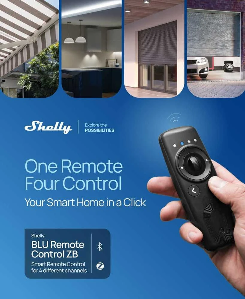 Shelly BLU Remote Control ZB, Bluetooth + Zigbee nuotolinio valdymo pultas, juodas