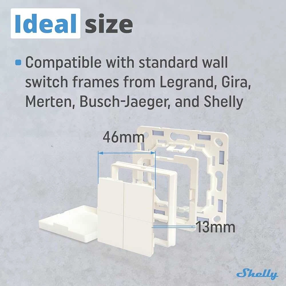 Shelly BLU Wall Switch matmenų ir suderinamumo schema
