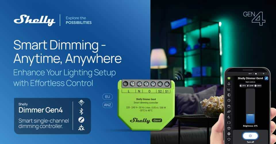 Shelly Dimmer GEN4 Išmanusis 1 kanalo Wi-Fi, Zigbee dimeris