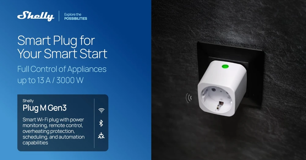 Shelly Plug M Gen3 - 4 vnt. išmanių Wi-Fi Matter kištukinių lizdų su galios matavimu (baltas)