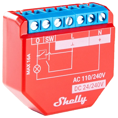 Shelly Plus 1PM WiFi valdomas relės jungiklis, 1 kanalas 16A, su galios matavimu (Bluetooth)