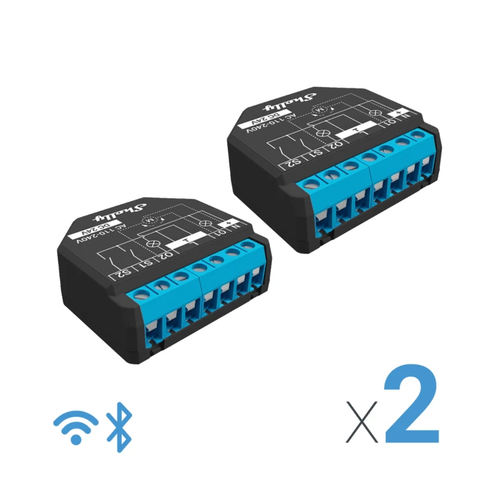 Shelly Plus 2PM 2x - 2 kanalų relė žaliuzių ir variklio valdymas su energijos matavimu Wifi Bluetooth