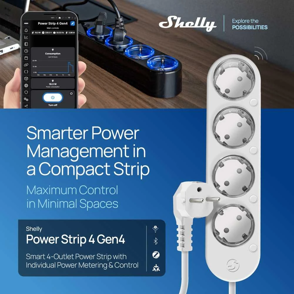 Shelly Group Išmanus maitinimo blokas Shelly Power Strip 4 Gen4, juodas